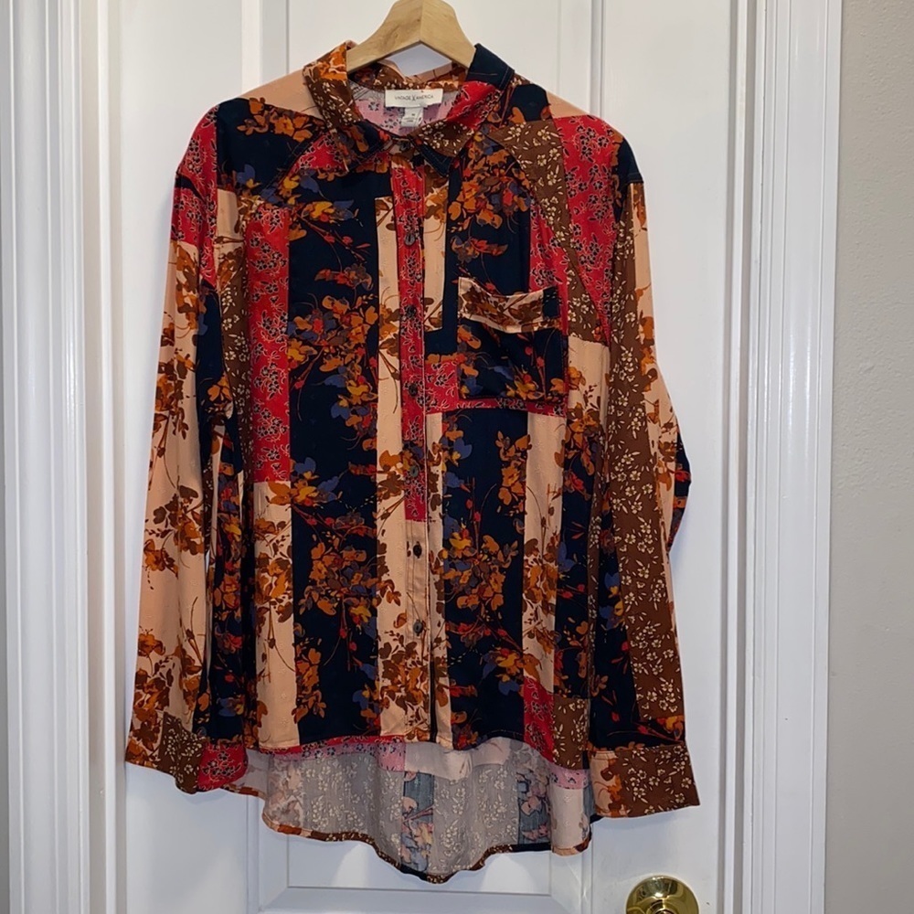NWT Vintage America Anthracite-pressed floral patch shirt size M